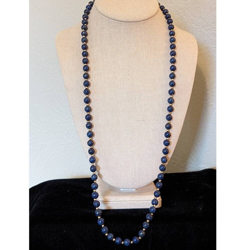 Lapis Lazuli 30" Strand 8mm Beads W/ Gold Tone Spacer Beads